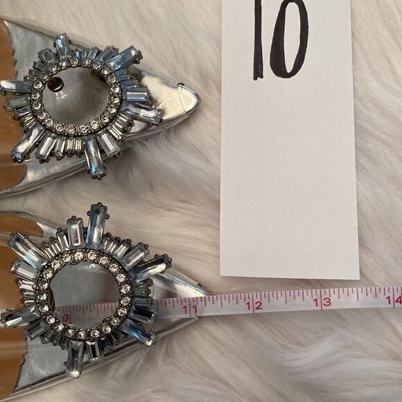 Vinyl Clear Rhinestone Pointed Toe Kitten Heel Slingback Sandals Shoes - Picture 15 of 16